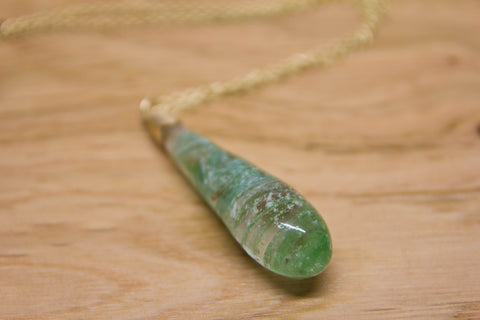 Fused long drop glass piece on a Sterling silver chain. Irish and Celtic Cremation Memorial Jewelry